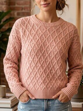 Pink Diamond Cable Knit Sweater Cupcakes and Cashmere Cotton Blend Pullover M